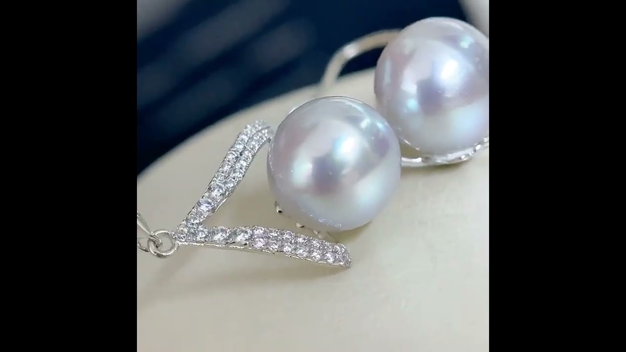 9-9.5mm Japanese akoya  pearl earrings in 18k gold & diamonds