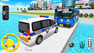 Police Van vs Yellow Bus! 🚔🚌 ONE WRONG MOVE = WATER CRASH! 💦😱 | Narrow Bridge 🌉 | 3D Driving Class screenshot 2