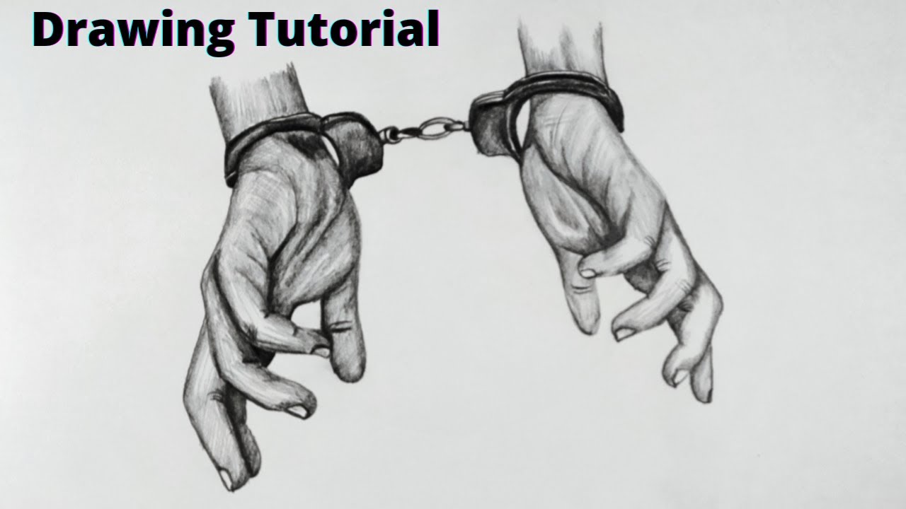 how to draw handcuffs hands very easy pencil drawing - step by step tutor.....