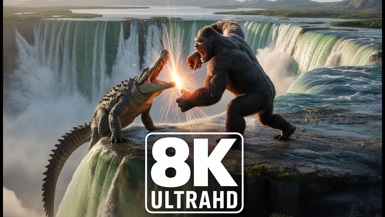 KING KONG vs GIANT CROCODILE: The Epic Waterfall Climax
