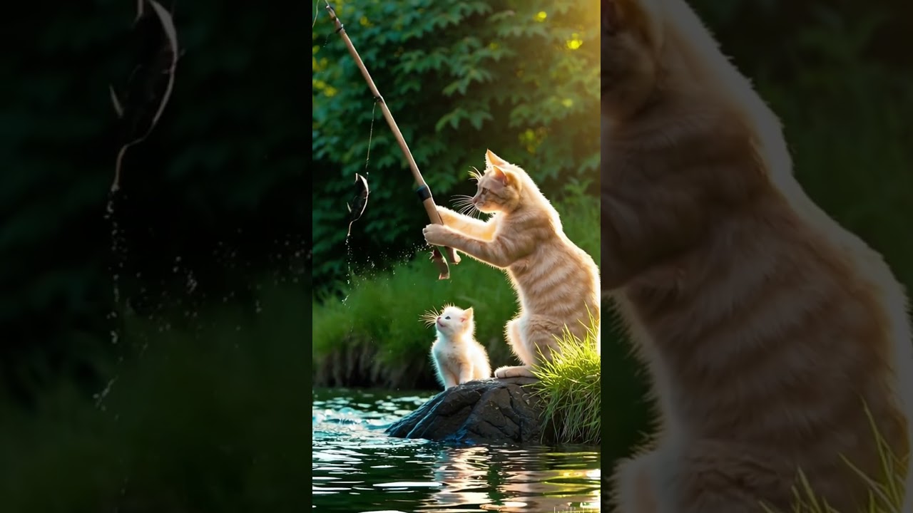 Brave Mama Cat Catches Fish for Her Kitten 🐟💪 catai 