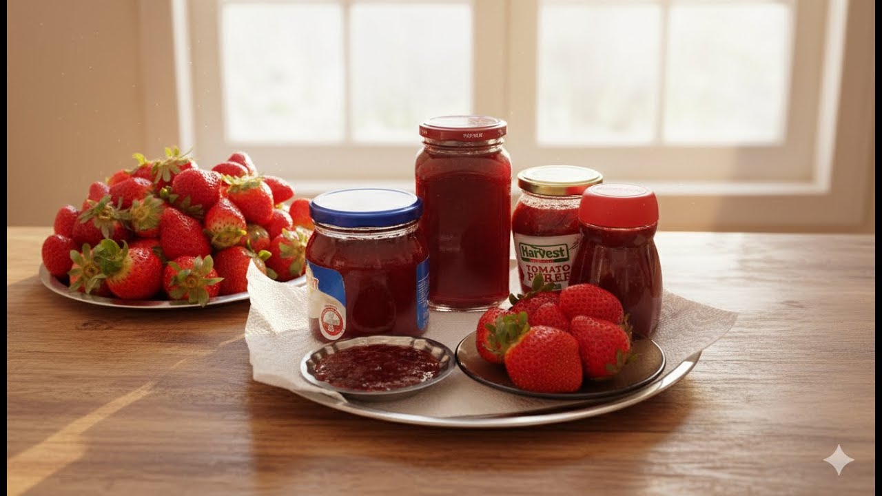 مربى فراولة بيوريه و قطع من مطبخ الشيف هناء ناجي 