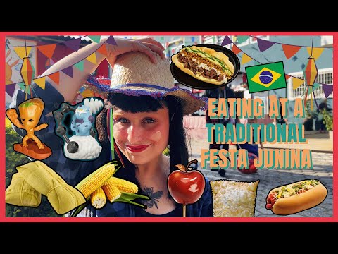 EATING AT FESTA JUNINA IN BRAZIL - TRADITIONAL BRAZILIAN PARTY