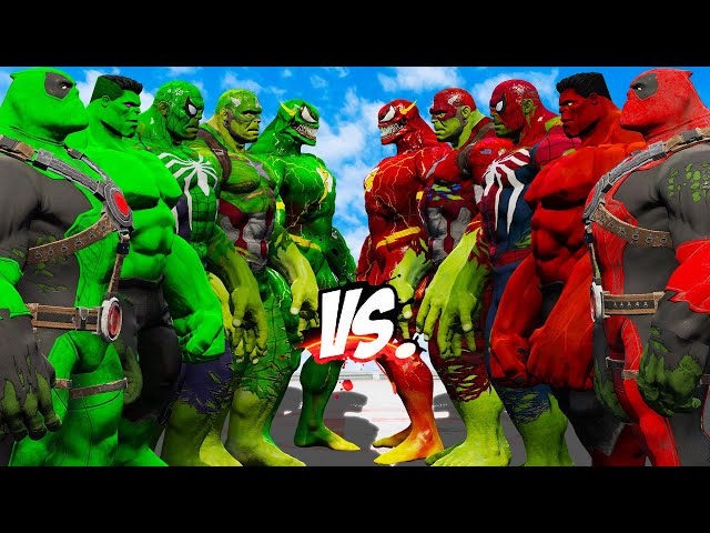 TEAM GREEN VS TEAM RED (HULK, FLASH VENOM, SPIDER HULK, DEADPOOL HULK, CAPTAIN HULK) - EPIC BATTLE class=