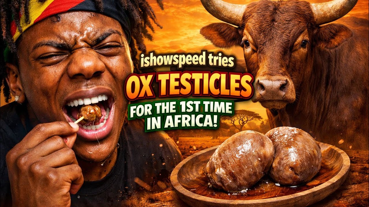 Ishowspeed tries Ox balls and ostrich meat in Africa 