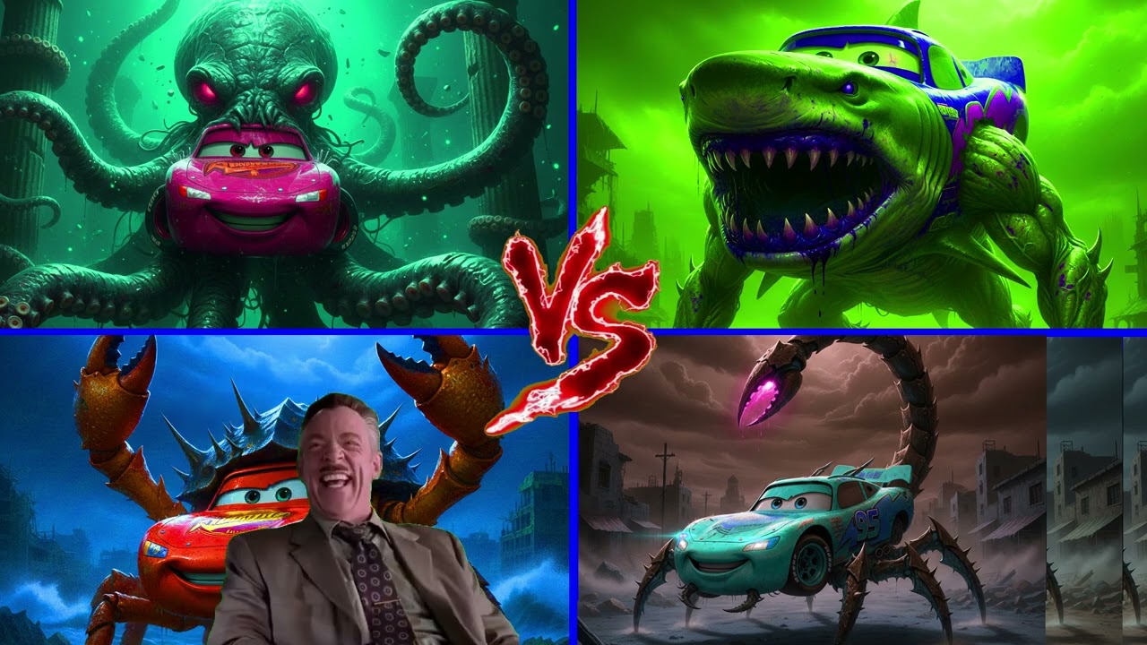 4 Monster Variations | INFECTED SKY vs Lightning McQueen - Tiles Hop Clash