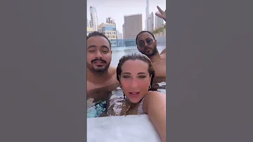 أسما شريف منير واصحابها فى حمام سباحة بدبي 