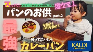 【1歳児も太鼓判！】売り切れ必至！カルディ ぬって焼いたらカレーパン食べてみたっちゃ♪