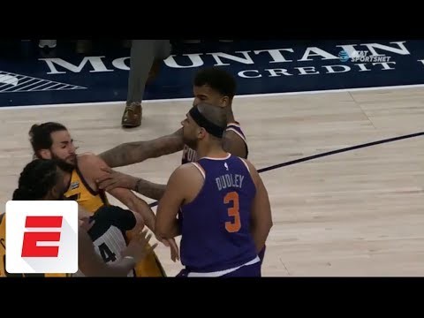 Jared Dudley, Marquese Chriss shove Ricky Rubio in big Suns-Jazz altercation | ESPN