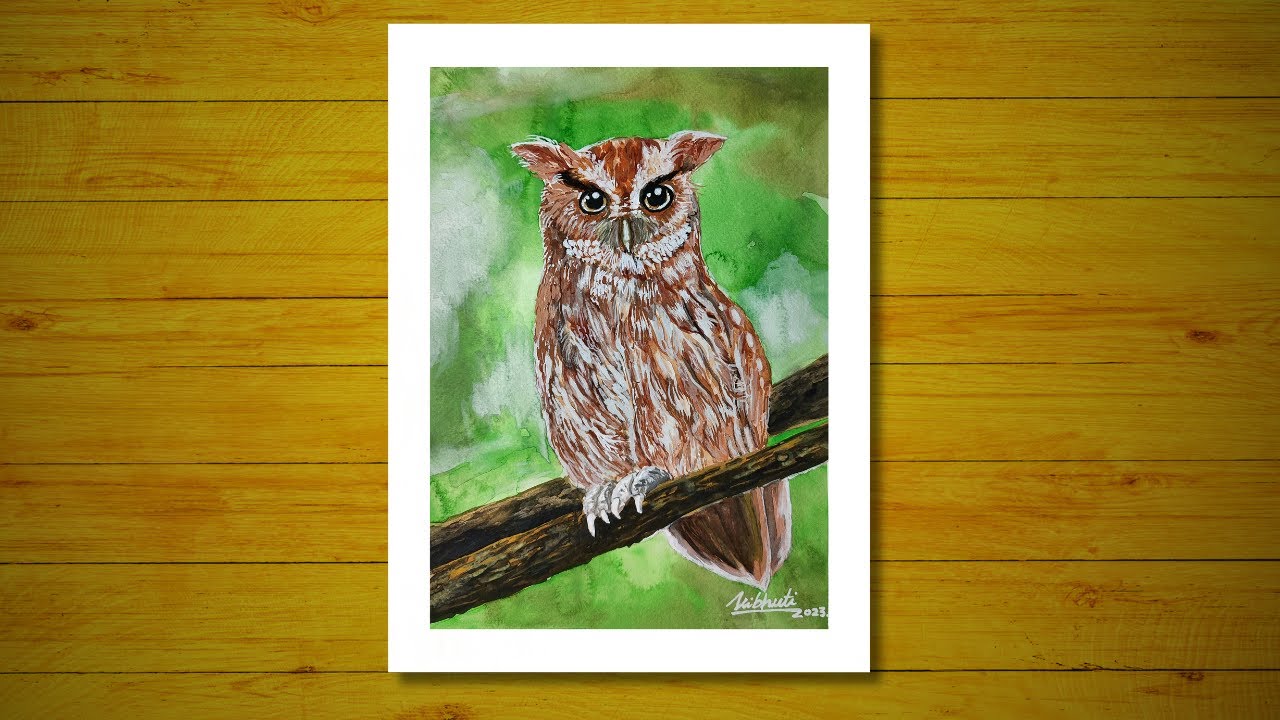how-to-paint-an-owl-in-gouache-gouache-painting-timelapse-easy