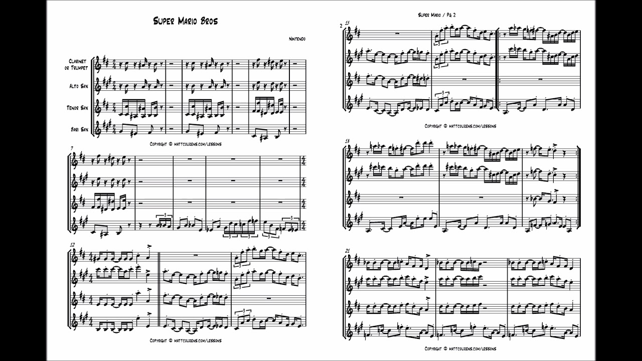 "Super Mario Bros" Theme Quartet for Clarinet Alto, tenor, bari Sax, & trumpet