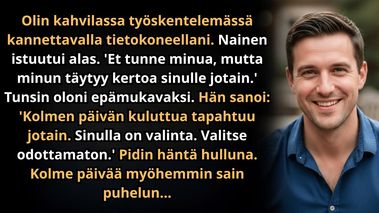 Kolmen päivän kuluttua sinulla on valinta. Valitse odottamaton, hän sanoi ja katosi.