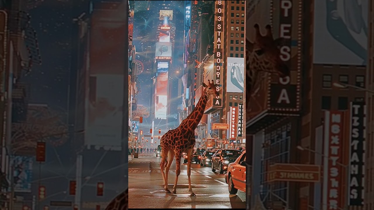 Unreal World 🌆🦒 | A Giraffe in Times Square | Surreal Cinematic AI Short 