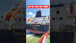 ASD Tug Goes Full Power to Push a Massive Ship ASD Tug Goes Full Power to Push a Massive Ship