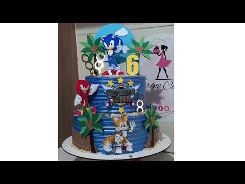 Bolo de dois andar Tema Sonic- Sobreposição bem fácil e perfeita - Karine Cakes