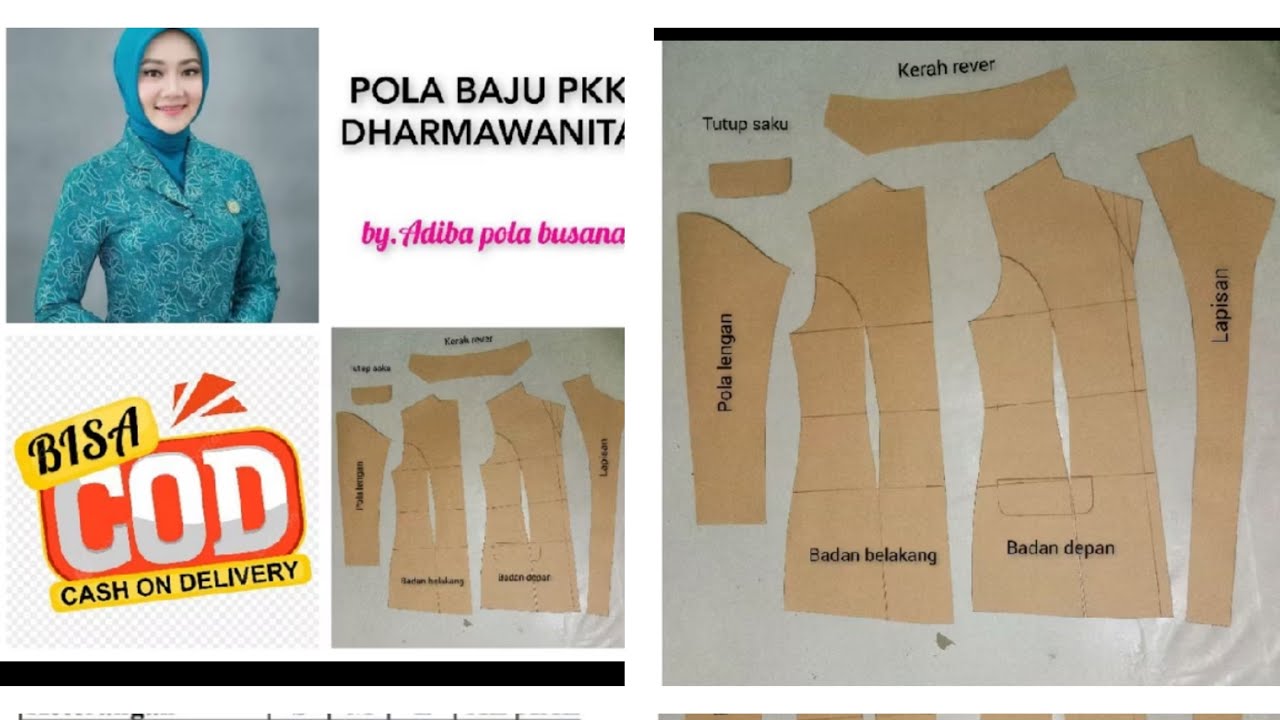 tutorial pola baju PKK Dharmawanita size XL kerah rever