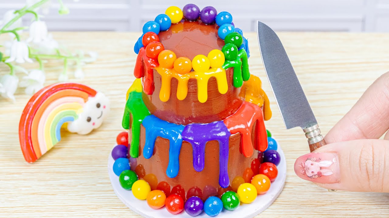 Miniature Rainbow Chocolate Cake Decorating | Satisfying Miniature Cake Decorating By Yummy Bakery