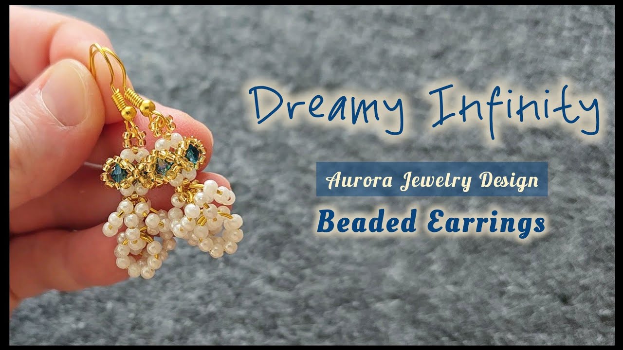 Boncuk küpe yapımı. Dreamy infinity earring making with pearl, crystal and seed beads. Bead tutorial