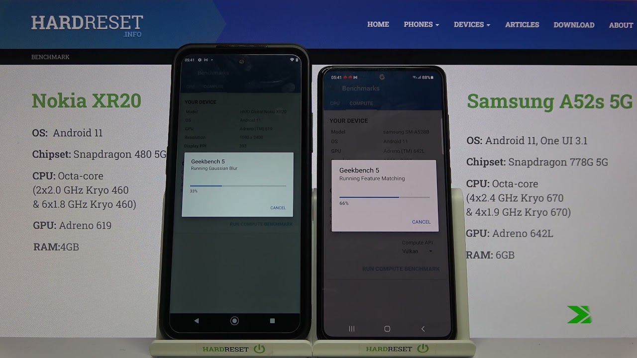 How to Compare Nokia XR20 with Samsung Galaxy A52s 5G - Geekbench 5 GPU Vulkan