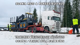 Näytösveto, mäkivetokisat Scania R620/Ponsse Buffalo | Truck Hill Climbing loaded with a Ponsse