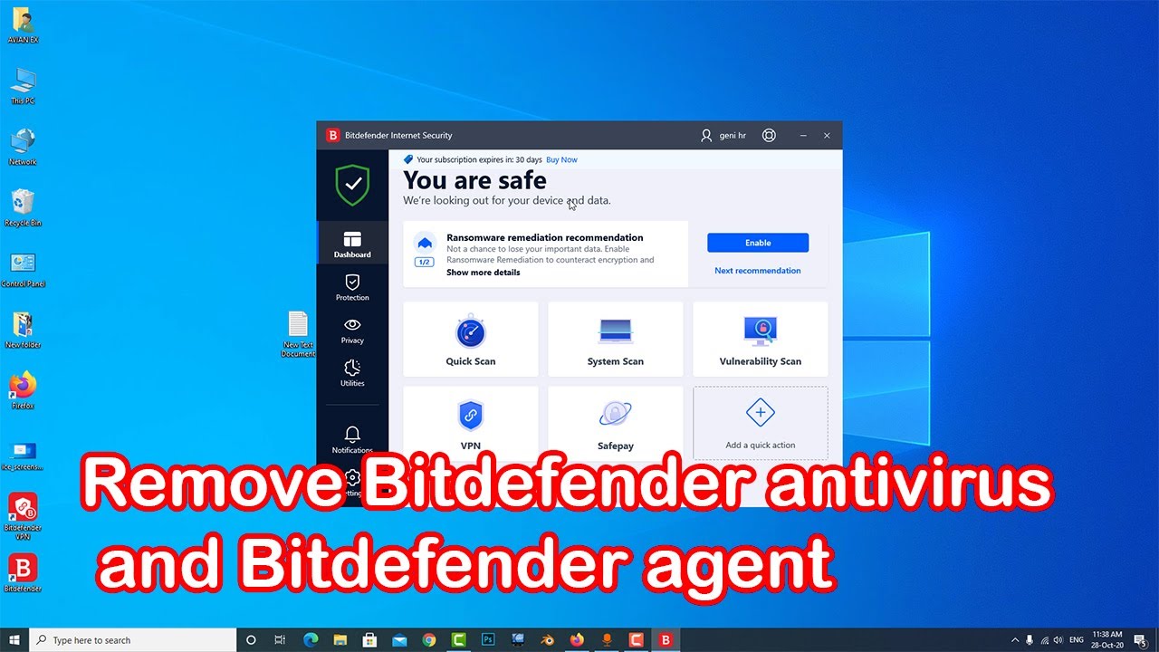 bitdefender uninstall tool not working