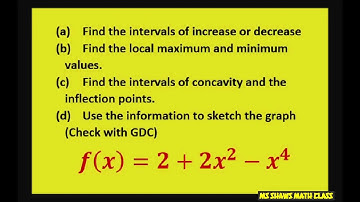 For f=2+2x^2-4 find intervals of increase decrease min max concavity inflection points Sketch graph