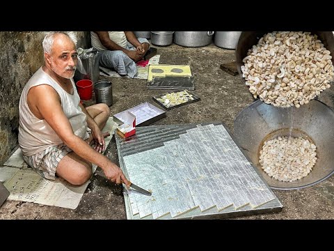 HUGE Kaju Katli Making😱😱 Delhi&rsquo;s Famous Kaju Katli at Hiralal Halwai | Indian Street Food