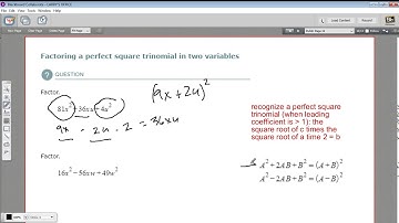 Factoring a perfect square trinomial in two variables