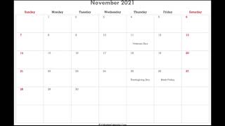 November 2021 Calendar Printable with Holidays