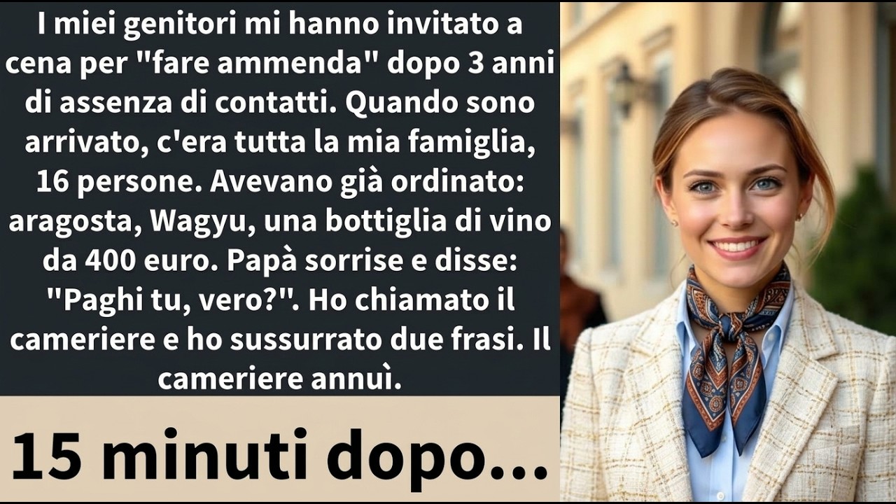 Mio padre alzò lo sguardo da capotavola, sorrise davanti a sedici parenti e disse: «Stai pagando tu, vero? Ce lo devi.» Ero entrata in quel ristorante credendo a una cena per fare ammenda, solo...