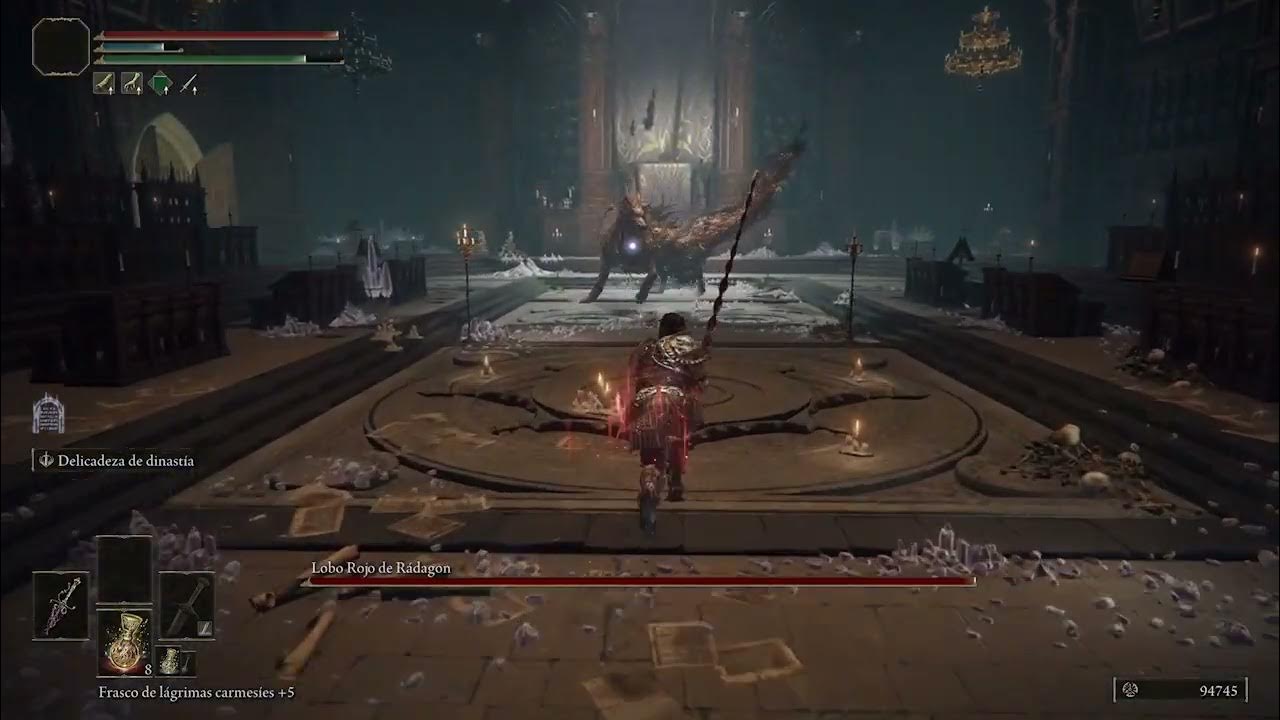 One shot a Lobo Rojo de Radagón en la Academia (build Helice Sangrienta