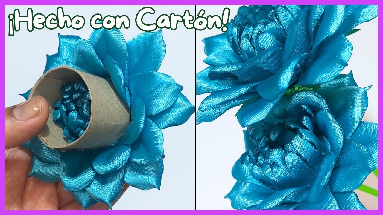 Поделки из картона: простая мини-роза из атласной ленты