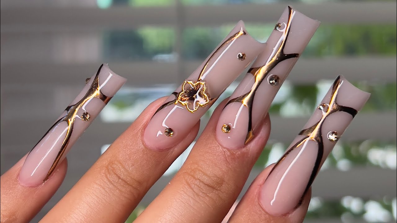 Easy Fall Abstract Chrome Nails | Acrylic Nails Tutorial