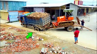: Start a New project! Incredible! Dump truck 5ton Bulldozer Komatsu push Stone make road delete water