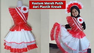 Cara membuat baju kostum karnaval /fashion show merah putih dari plastik kresek