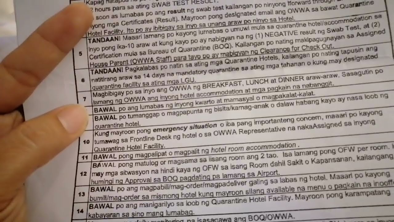 Rules and Guidelines for returning OFW