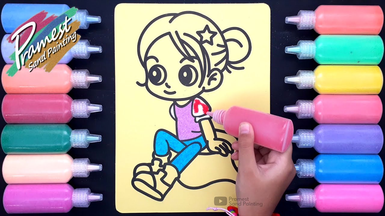 Mewarnai Gambar  Anak Perempuan  Duduk  dengan Pasir Warna 