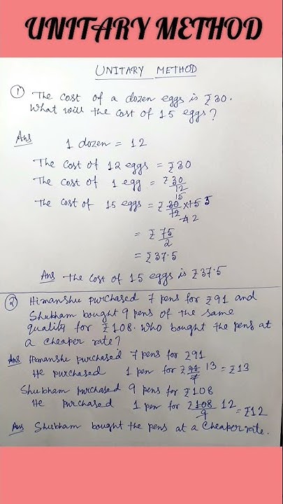 UNITARY METHOD | CLASS IV, V, VI RUMKI MA'AM #maths #unitarymethod# ...