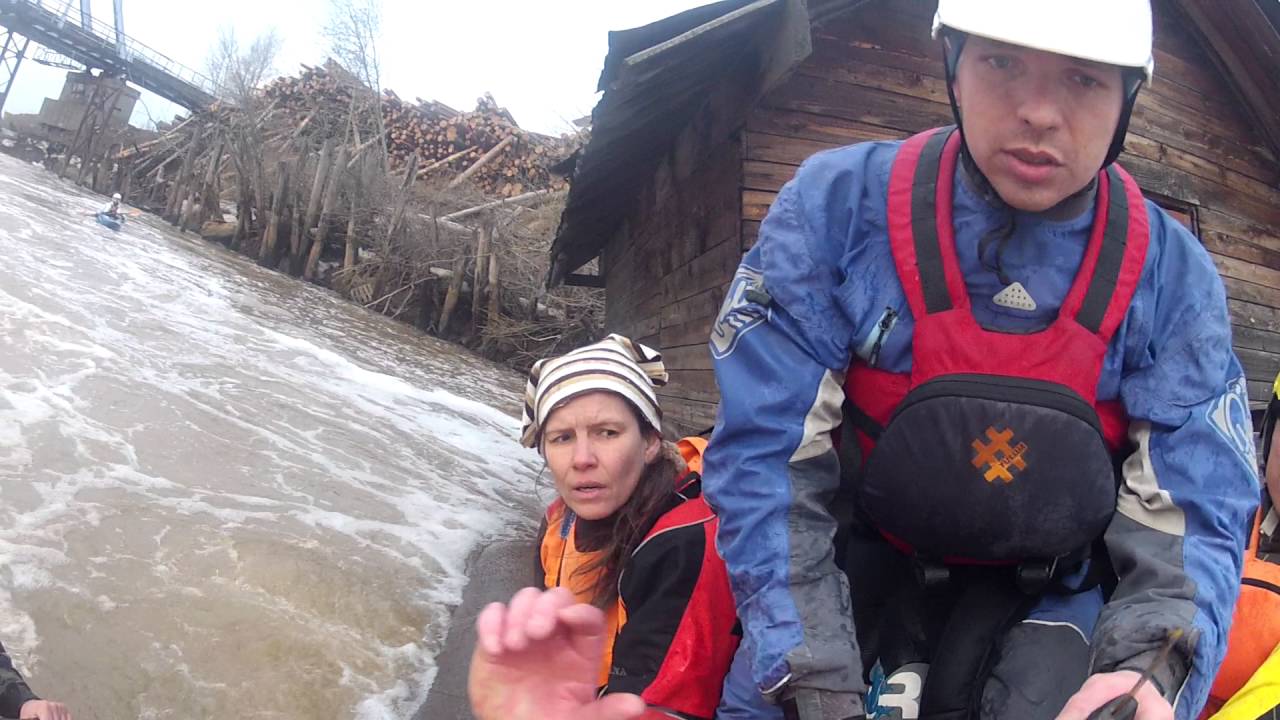 The rescue kayaker caught on the life jacket. - YouTube