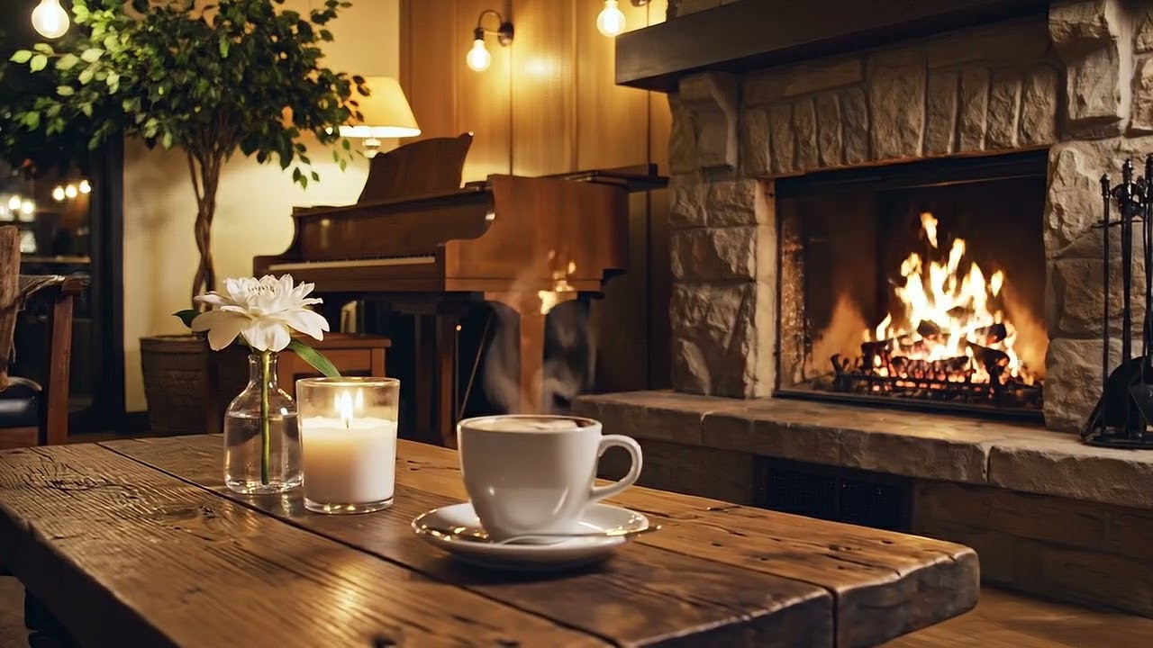 Midnight Fireplace Piano Jazz 🌙🔥 Cozy Cafe Music for Late Night Relaxation (3 Hours)