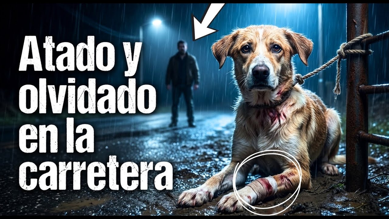 ENCONTRARON A ESTE PERRO ATADO AL BORDE DE LA CARRETERA… SU MIRADA AL TOCARLO DESTRUYÓ A TODOS