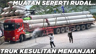 Pertama Kali Dalam Sejarah, Truk Panjang Dari China Muatan Seperti Rudal Kesulitan di Sitinjau Lauik