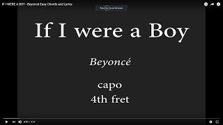 IF I WERE A BOY - Beyoncé Easy Chords and Lyrics (4th fret)