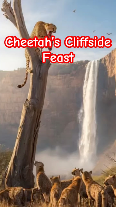 A cheetah enjoys its meal above the hyenas’ reach #cheetah #waterfall #hyena #trending #fypシ
