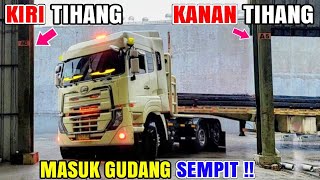 Skill di UJI !! Maju Mundur Masuk Gudangnya Sempit, Trailer QUESTER & HINO Muatan Besi Billet 