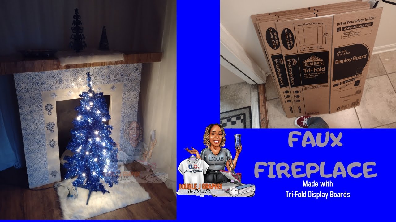 Fauz Fireplace made with tri-fold display boards  