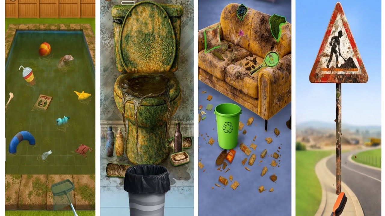 4 DIRTY ITEMS 😱 | Cleaning Gameplay ASMR ✨ ( Swimming Pool, Toilet, Sofa, & Road Board)