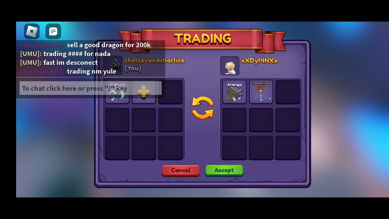 trading FM dbl ala for Fm pure bun and leg eye pot (W/F/L) dragon adventures