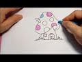 Color the wax drawing of a chicken holding a pan with colored pencils