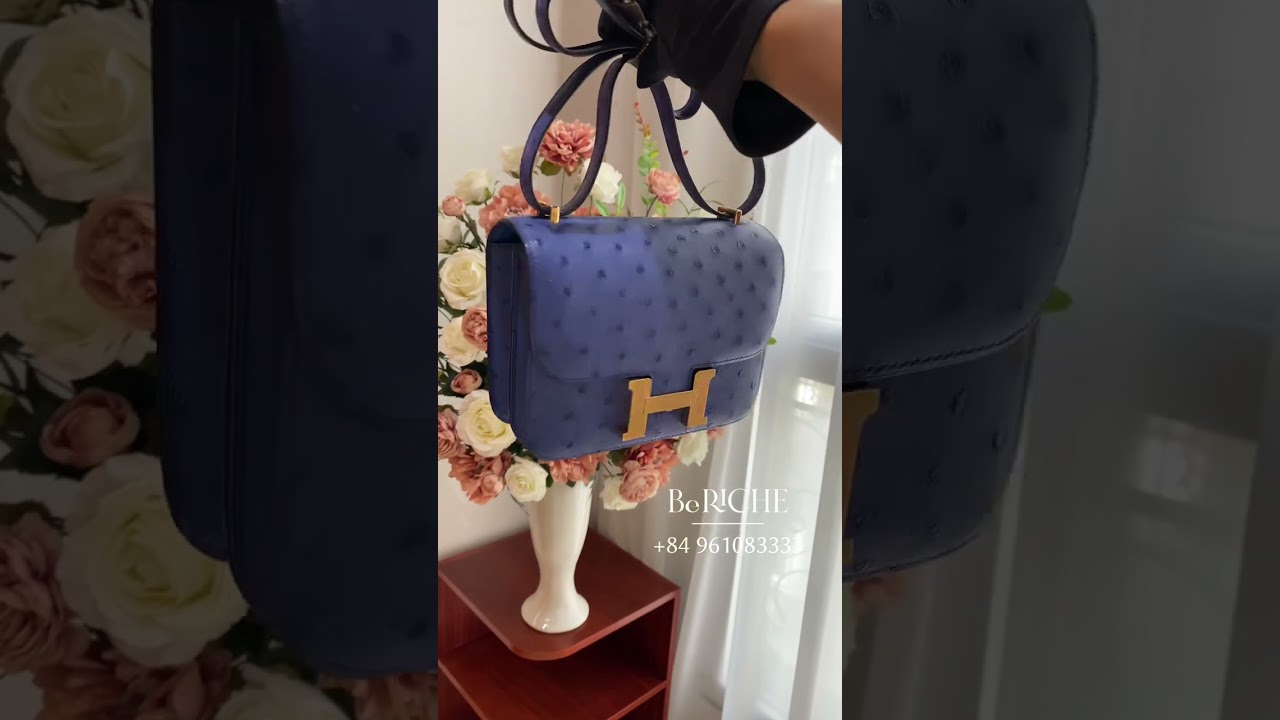 Hermes Constance III Bleuet Ostrich 24 GHW 2019 in Box